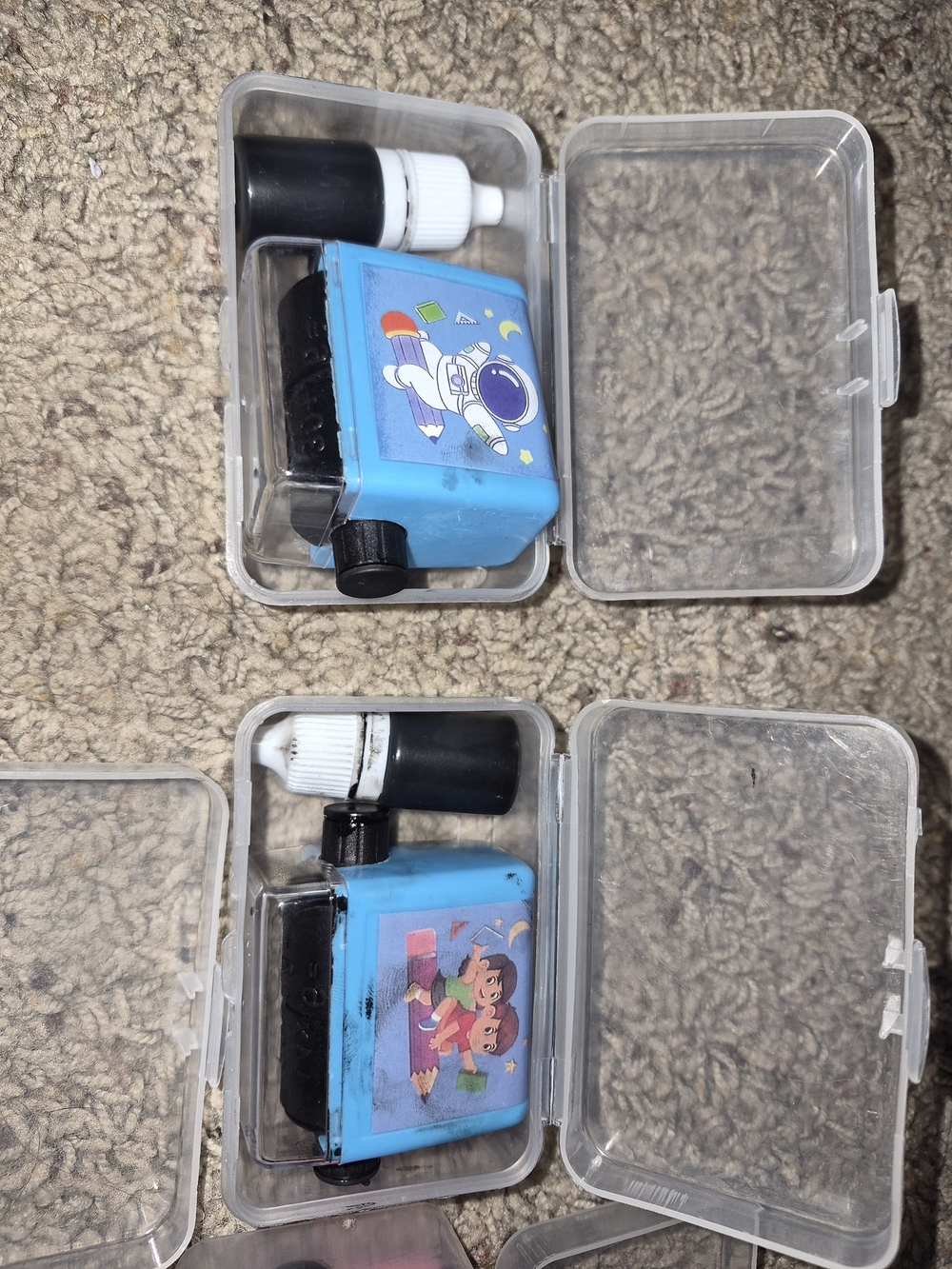Blue Mini Ink Stamp Set with Cartoon Graphics